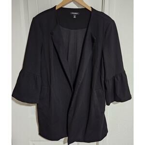 Roz And Ali Black Open Front Blazer With Bell Sleeves, Faux Slit Pockets And...‎